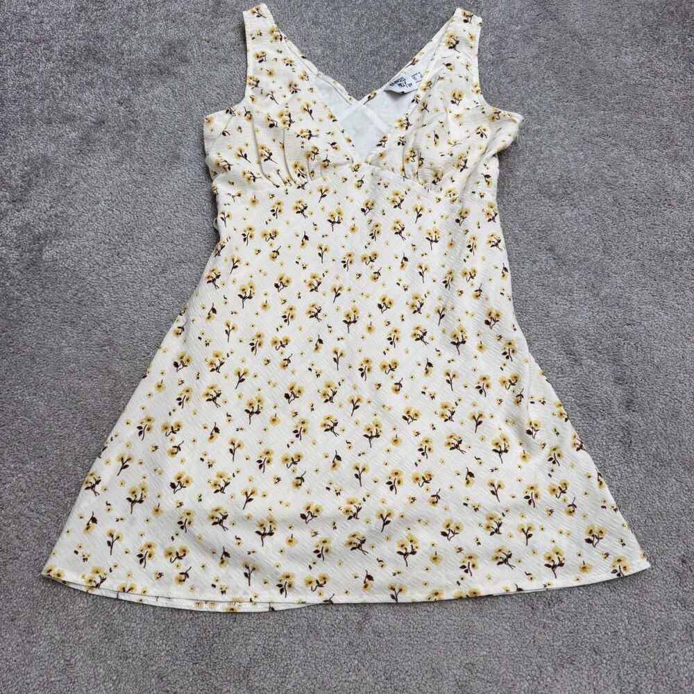 Princess Polly Floral Mini Sun Dress Womens 6 Cream Yellow Sleeveless V-Neck